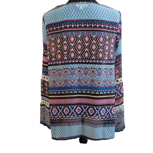 Umgee‎ Women's V-Neck Crochet Trim Paisley Stripe Tassel Popover Boho Size Large - Picture 3 of 12